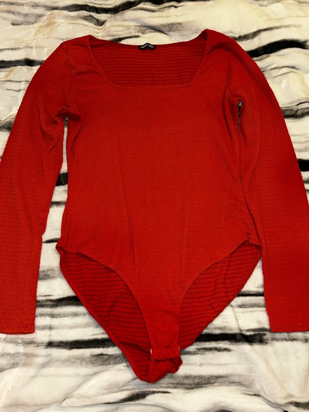 Red Long-Sleeve Scrunched Bodysuit
